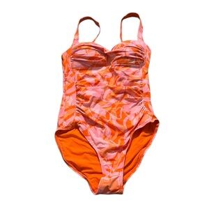 Niptuck Womens Pink Orange Floral Ruched One Piece Swimsuit Size 4 Padded
